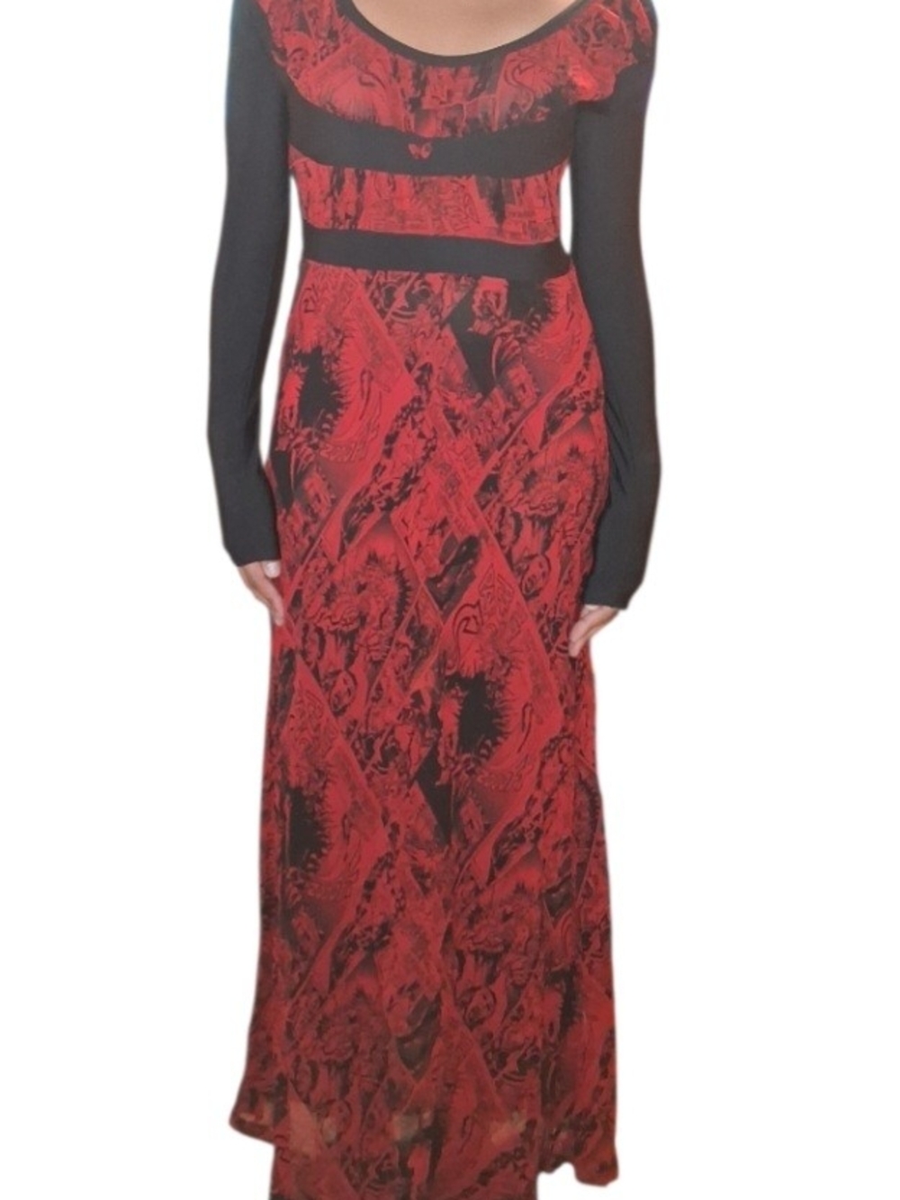 Vintage Jean Paul Gaultier 1995 "Virus Man" Comic Graphic Print Mesh Maxi Dress